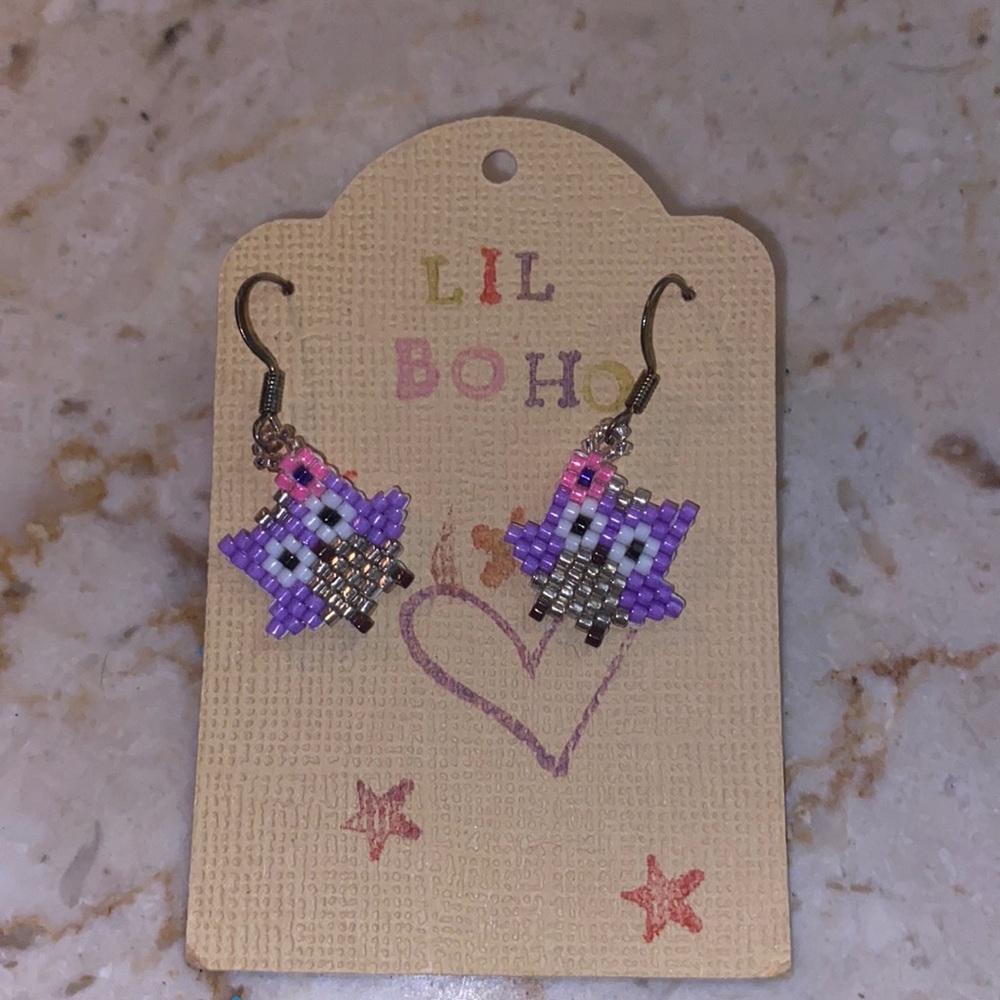 New Handmade Boutique Purple Owl Earrings